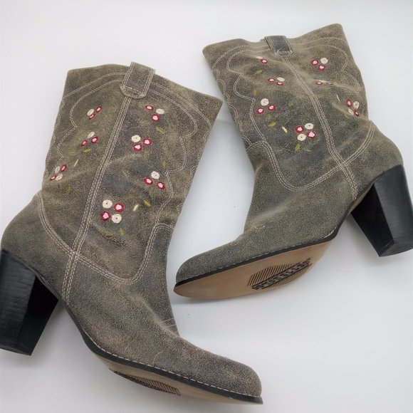 Seychelles Shoes - Seychelles Women 11 Mid Calf Floral Embroidered Cowboy Boots Pull On Block Heel